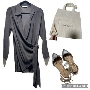 Women XS shirt  + sz 6 flat + Gucci tote bundle